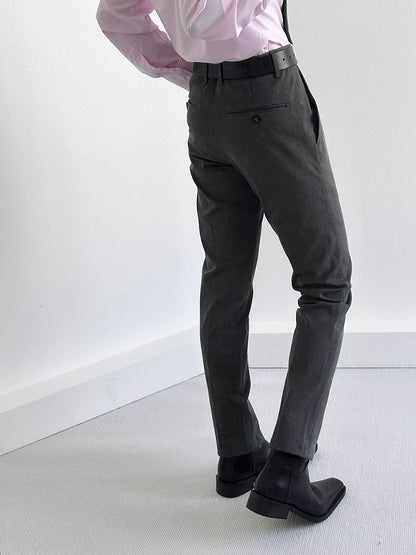 Lolita Straight-Leg Loops Pants Ouji Gray Pockets with Slant High-waist Belt