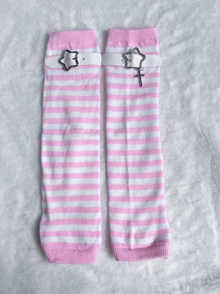 Striped Fingerless Gloves with Metal Buckle - Post-2000 Gift Shop