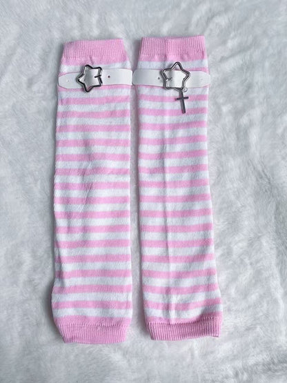 Striped Fingerless Gloves with Metal Buckle - Post-2000 Gift Shop