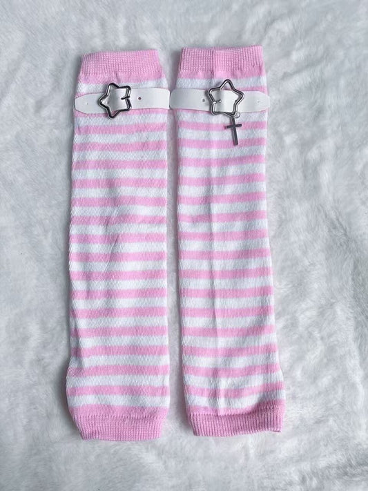 Striped Fingerless Gloves with Metal Buckle - Post-2000 Gift Shop