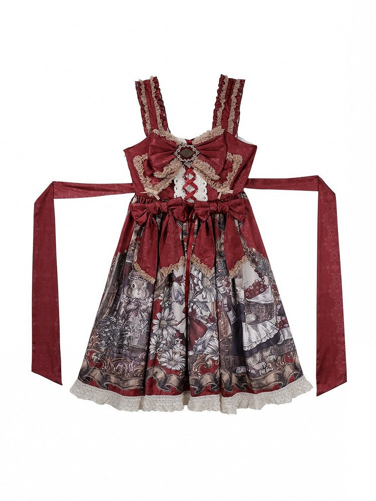 Floral Print Lolita Dress Set with Puff Sleeve Top - Unknown Star