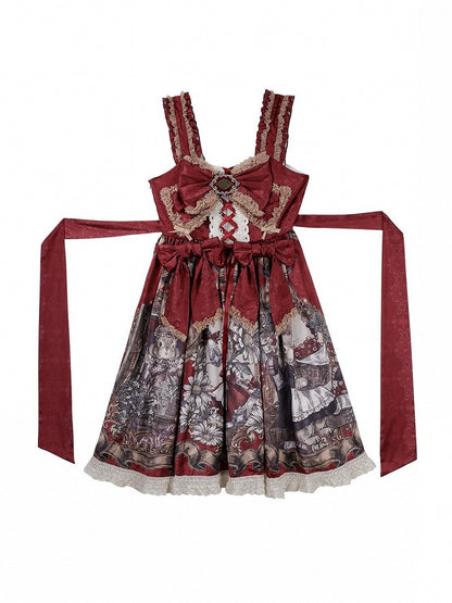Floral Print Lolita Dress Set with Puff Sleeve Top - Unknown Star