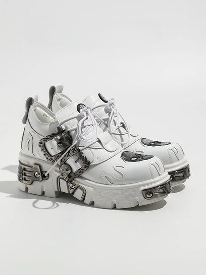 in White - Buckles Detailing Flame Style Skeleton Design Platforms Gothic And