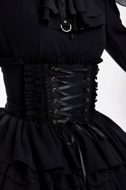 Adjustable Lace-Up Black Layered Skirt with High Waist - DevilInspired Exclusive Collection