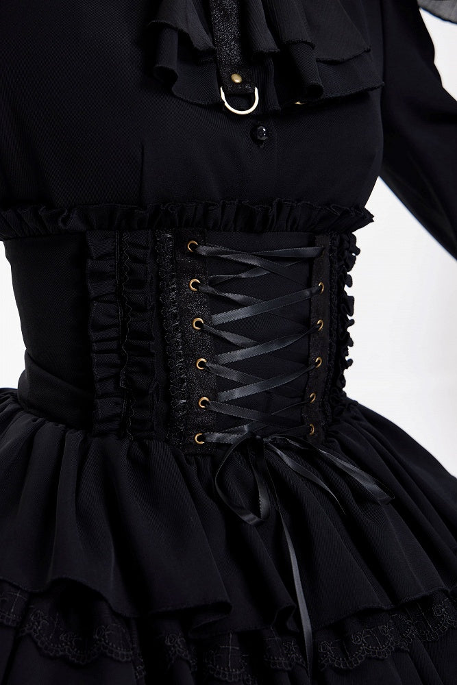 Adjustable Lace-Up High Waist Black Layered Skirt - DevilInspired Exclusive Collection