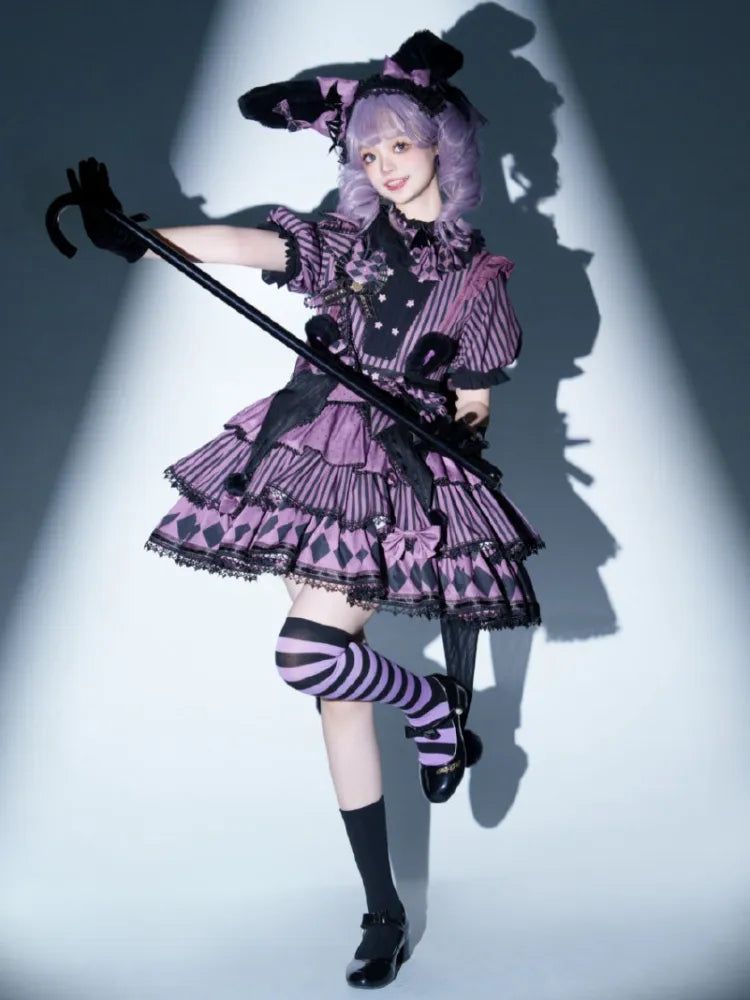 Sweet Pattern Striped Theme Circus Kuromi Vibes Lolita Bunny Purple Dress OP