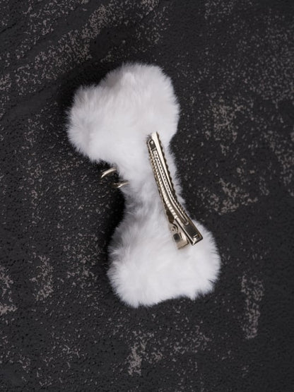 Skeleton Applique Details Pin White Plush Hairclip Bone Gothic