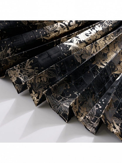 Black Mamian Skirt with Gold Floral Embellishment - San Sheng Du