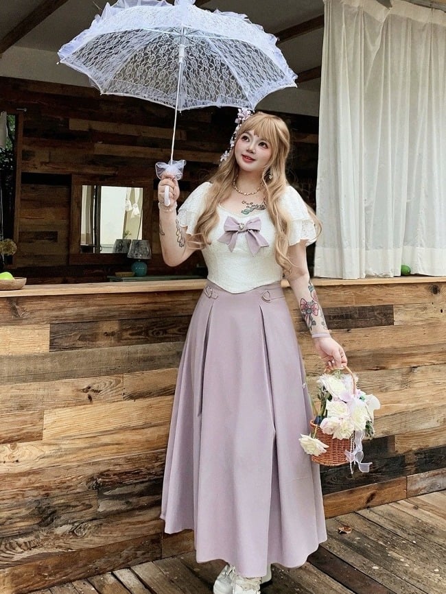 Sweet Purple Long Dress with Bowknot and Heart Accents - Hard Candy