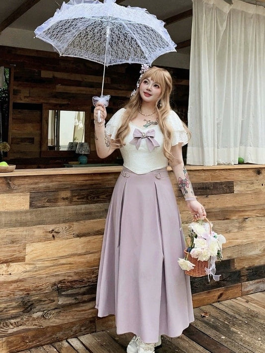 Robe longue violette douce avec nœud et accents de cœur - Bonbon dur
