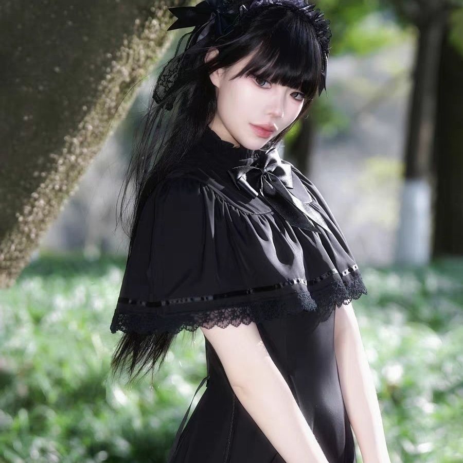 Gothic Lolita French Vintage Lace Cape A-Line Long Dress
