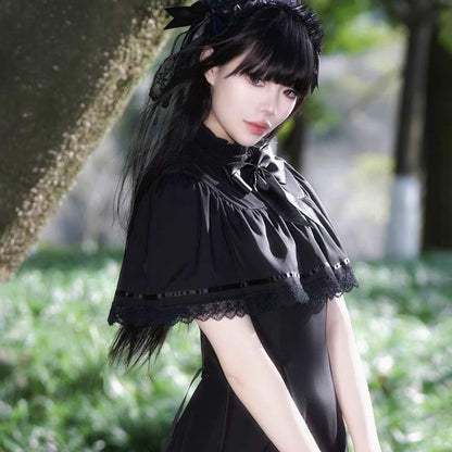 Gothic Lolita French Vintage Lace Cape A-Line Long Dress