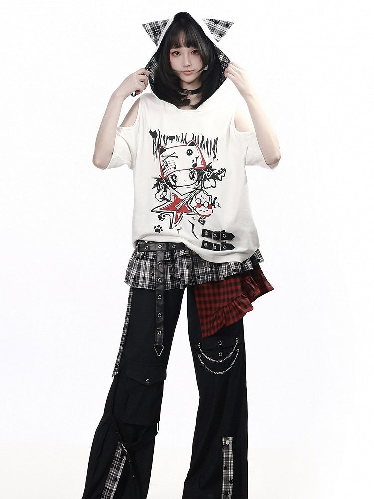 Red & Black Asymmetrical Plaid Skirt Overlay - PINK SAVIOR
