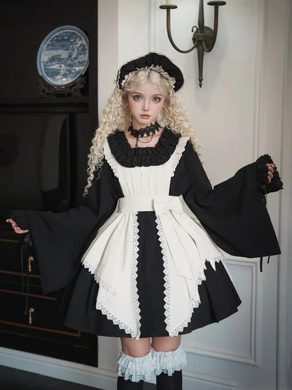 ドレスバージョンセット フリルネックライン ショートロリータ ロング フルメイド スクエアワ ブラックスリーブ