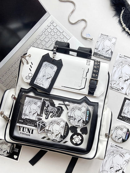 Kitty Backpack with Ita Charm Design PU Ear Card Holder Cute White