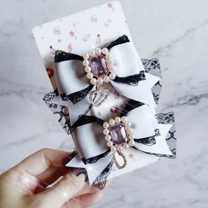 Bowknot Kei Color 6 Rhinestone Options Hairclip Jirai Lace