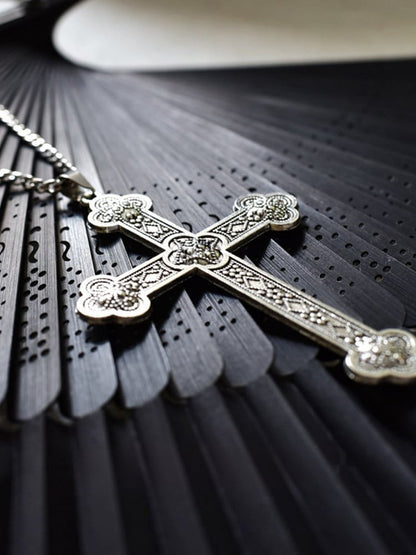 Silver Cross Pendant Necklace in Cyberpunk Style - Mr. Cat