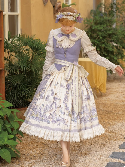 and Lolita Available Polka Print Skirt Dots Floral Classic Sizes Purple Plus