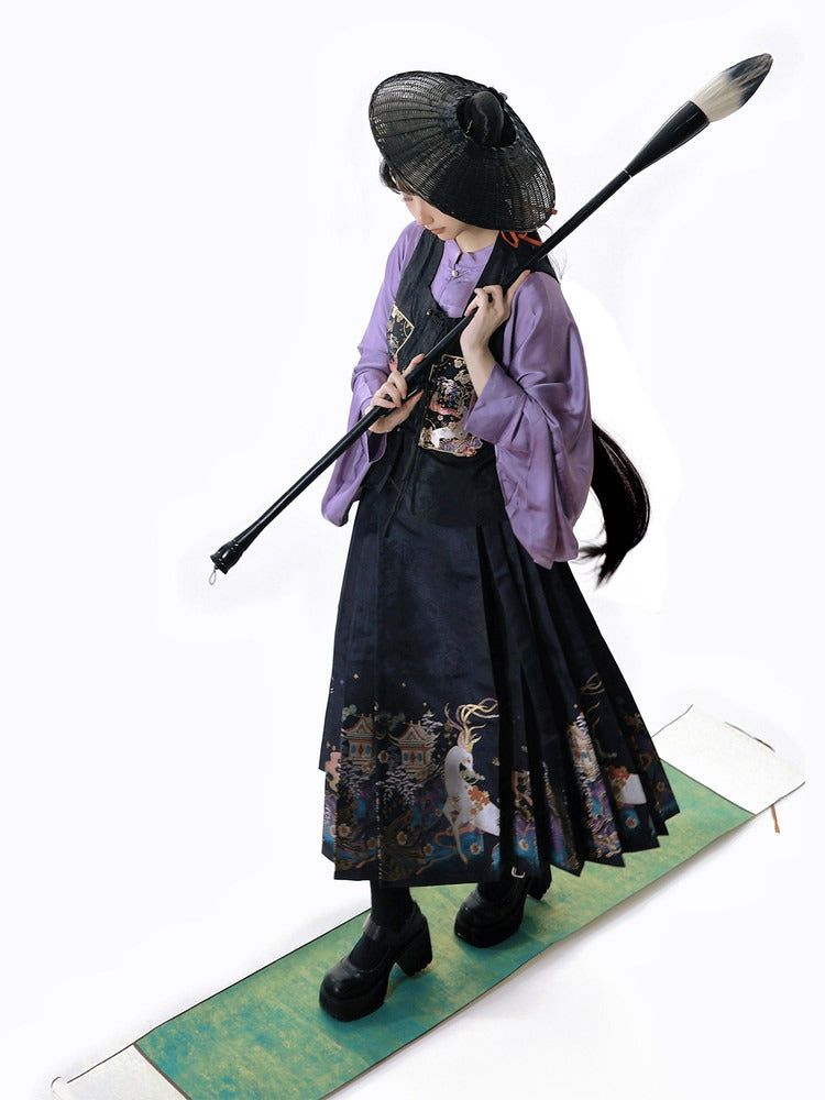 Long Ming-Style Mamian Skirt with Chinoiserie Embroidery - Zao Jing Ji