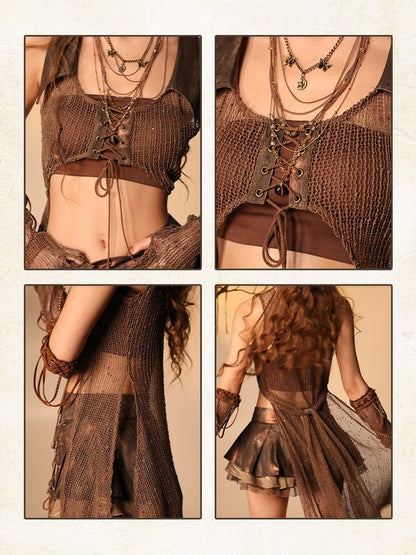 Wasteland Brown Bandeau Top with Edgy Style - Virtual Orbit