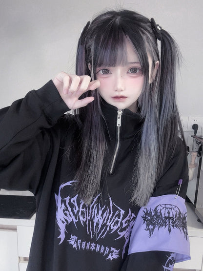Purple Pullover / Zipper Neckline Sweatshirt Kei Black Red Jirai Gothic with in