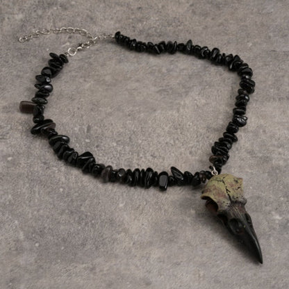 Pendant Bone Beaded Necklace Black Bird