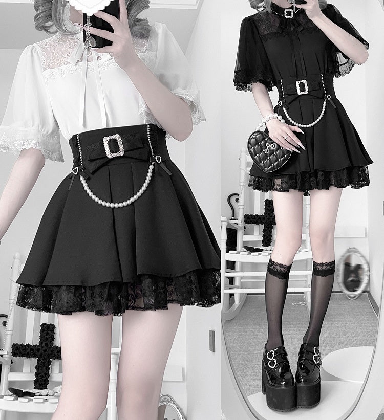 Jirai Sleeves Black Cape Short Sleeve with Kei Neckline Top Illusion