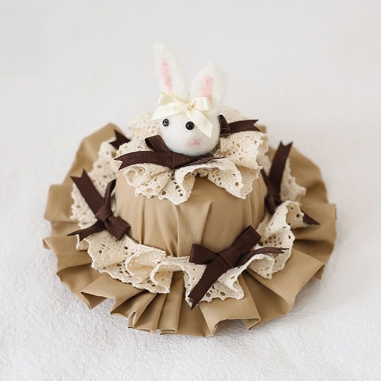 Decoration Hat Cute Green Lolita With Bunny Lace-trimmed Bowknot Dusty / Mini Brown Blue