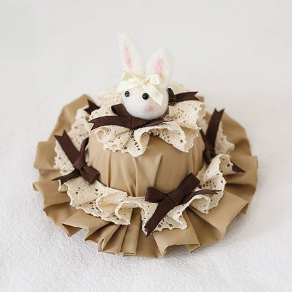 Decoration Hat Cute Green Lolita With Bunny Lace-trimmed Bowknot Dusty / Mini Brown Blue
