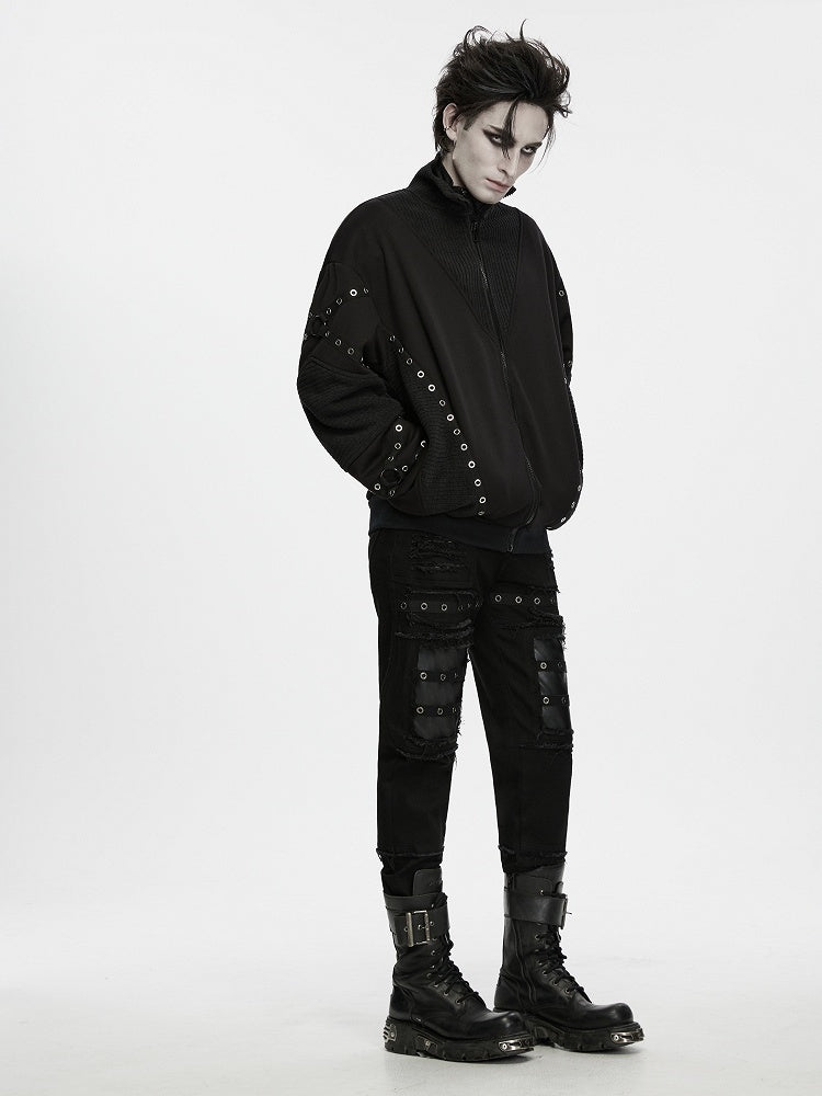 Men's Black Etched Webbing Street Jacket - Punk Rave