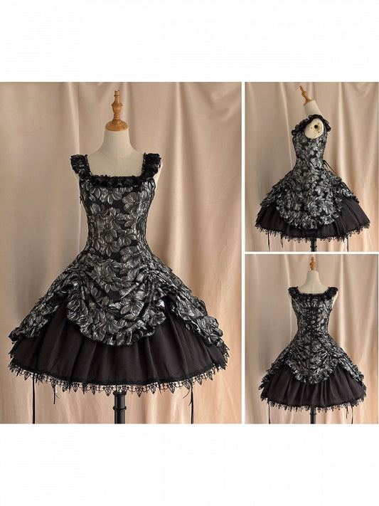 Silver and Black Ruffled JSK Gothic Lily - Miss Point