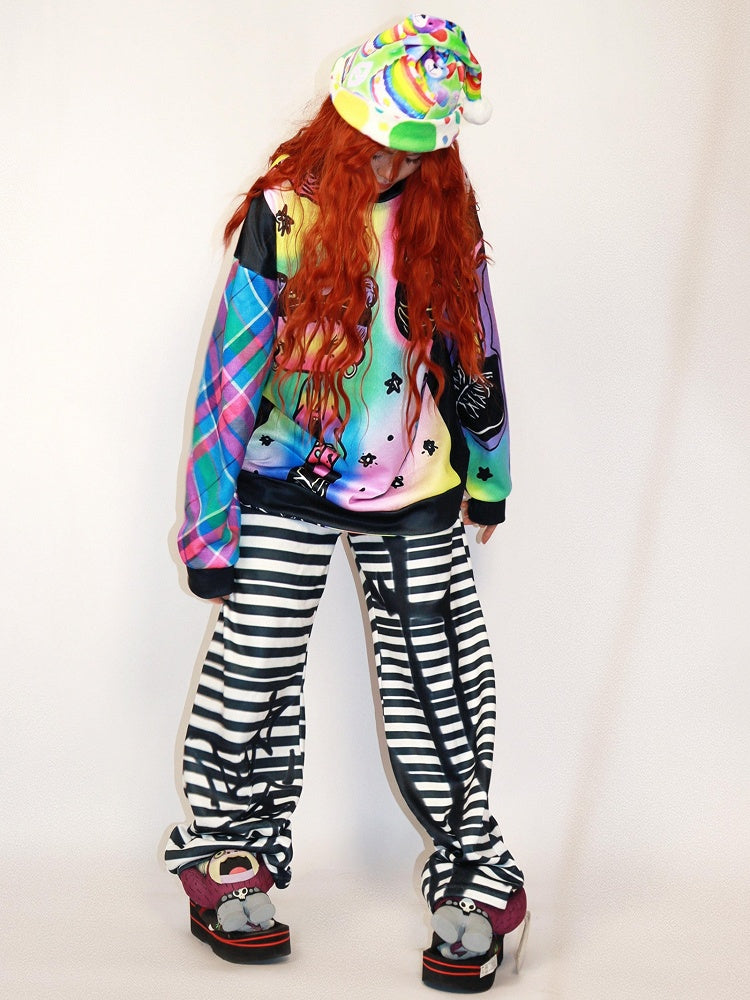 Und Sweatshirt Gyaru Sneaker Mode Bunte Cartoon Print Übergroßen