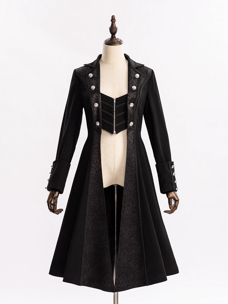 Aristocrat Ouji Coat with Jacquard Placket and Lace-Up Cutout Back - DevilInspired Exclusive Collection