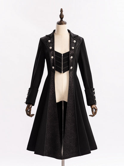 Aristocrat Ouji Coat with Jacquard Placket and Lace-Up Cutout Back - DevilInspired Exclusive Collection