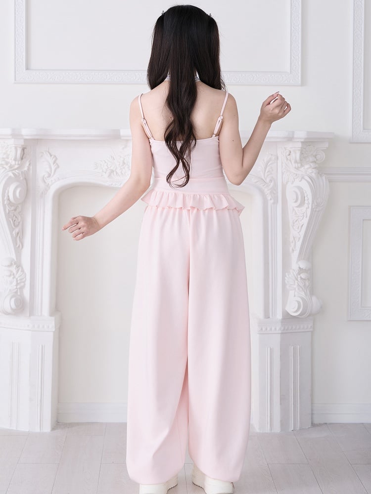 Pink Rhinestone Straight-Leg Pants - No Genki