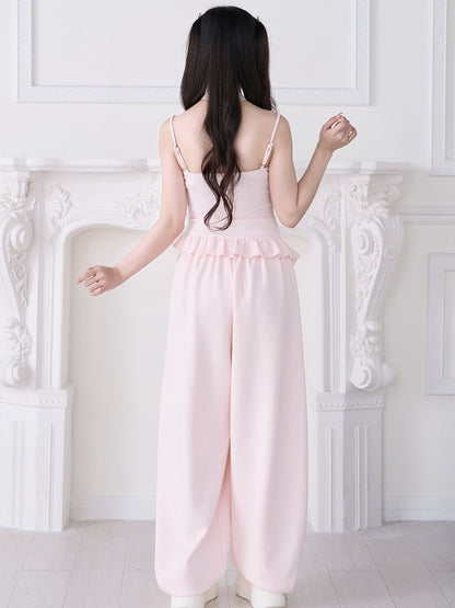 Pink Rhinestone Straight-Leg Pants - No Genki