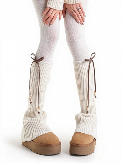 Knit Bow Bead Leg Warmers - ModaSwings
