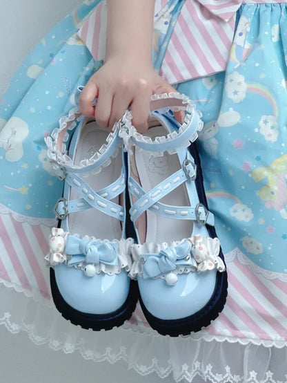 Light Lolita Bow with Accents Mary Sweet Trim Blue Janes - Ruffle