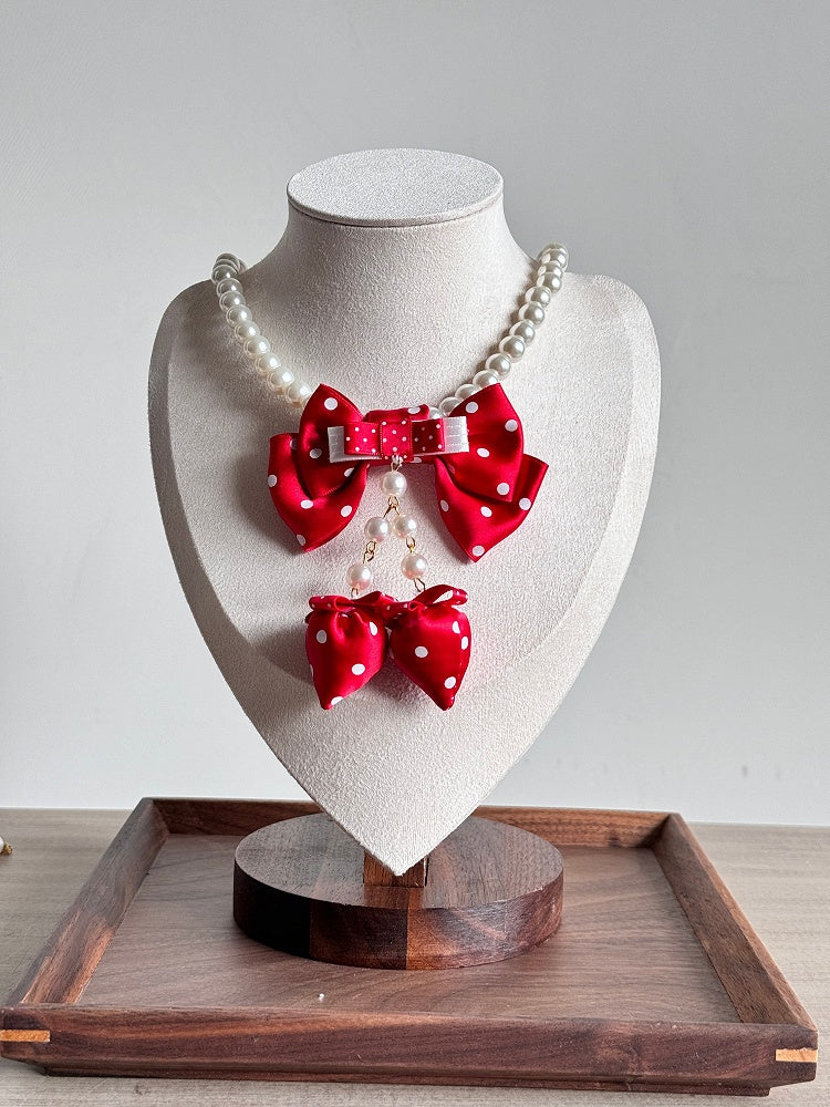 Dot Necklace Sweet Pearl (Blue/Pink/Red) Lolita Polka