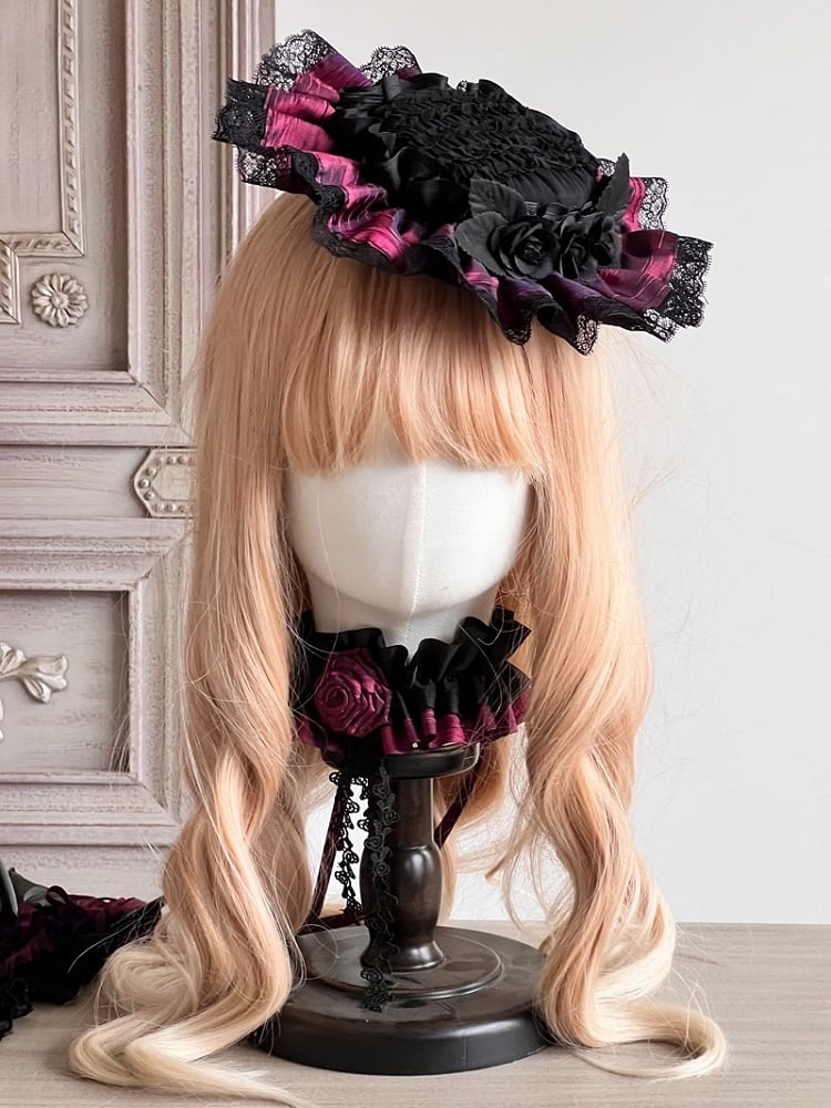 and Embellishments with Hat Lace Gothic Rose Ruffled Black Mini Purple Lolita
