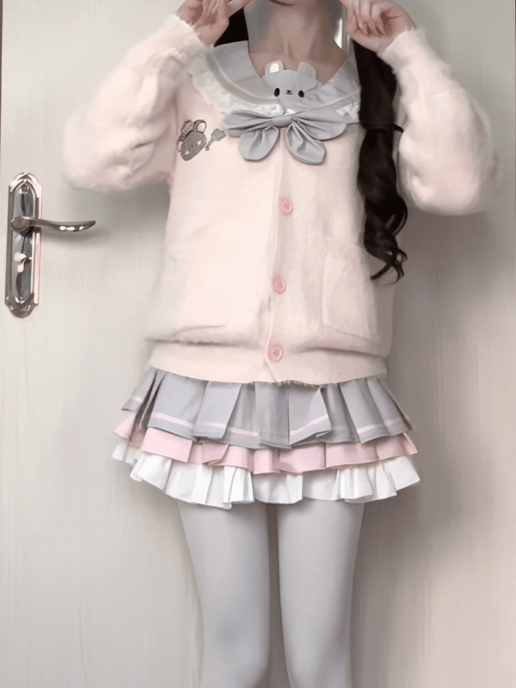 Jupe plissée à détails superposés gris rose