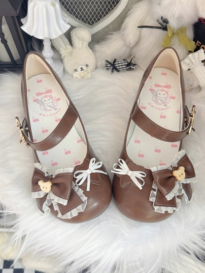 Details for Brown Bow Shoes PU Lolita with Sweet