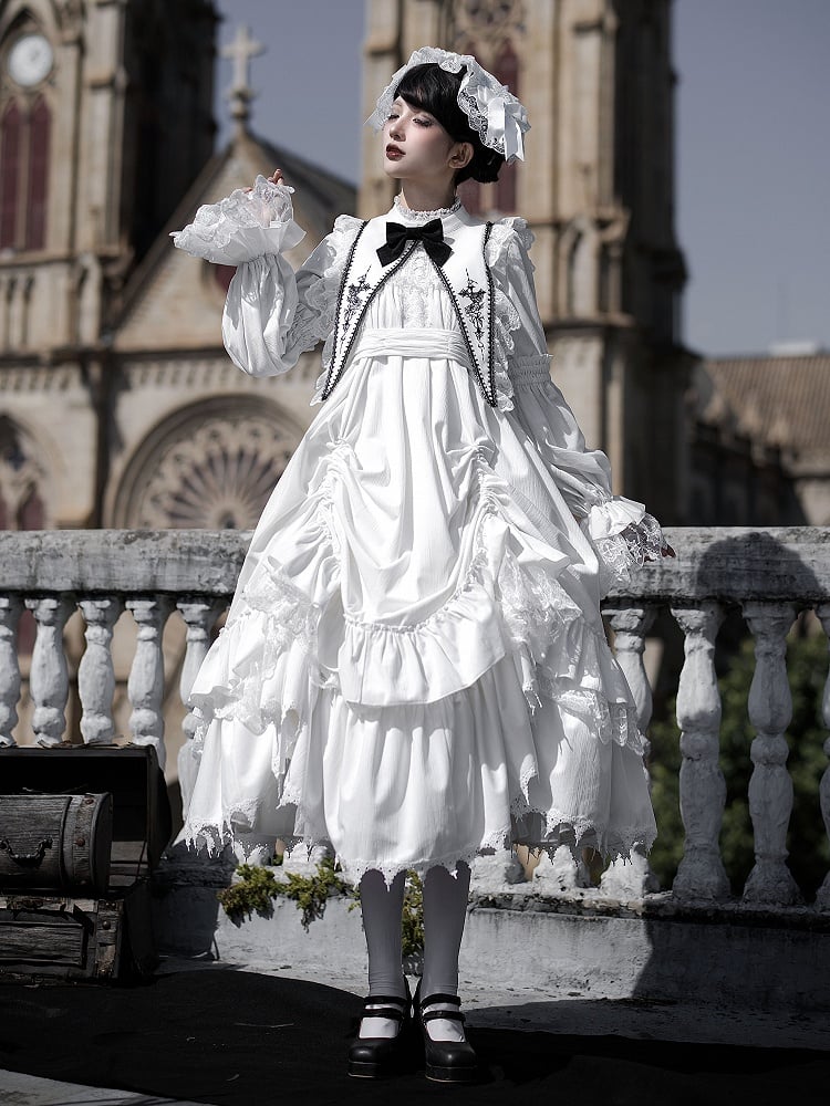 White Drawstring Sharp Hairband + Belt Lolita Collar Waist Gothic Dress Velvet