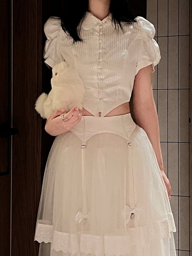 Striped White Blouse Puff Lolita Gothic Sleeves