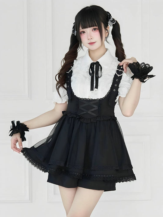 Overallkleid, verstellbar, schwarz, Kei, Baskenschnalle, Taillengurte, Schulter-Jirai