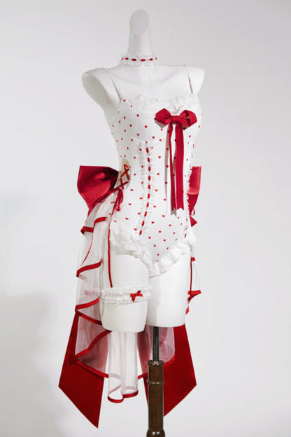 Ribbon Setup Trailing Swimsuit Heart Cute Red