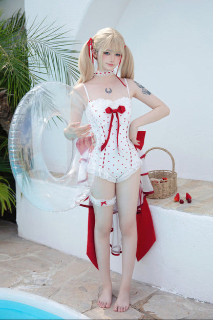 Ribbon Setup Trailing Swimsuit Heart Cute Red