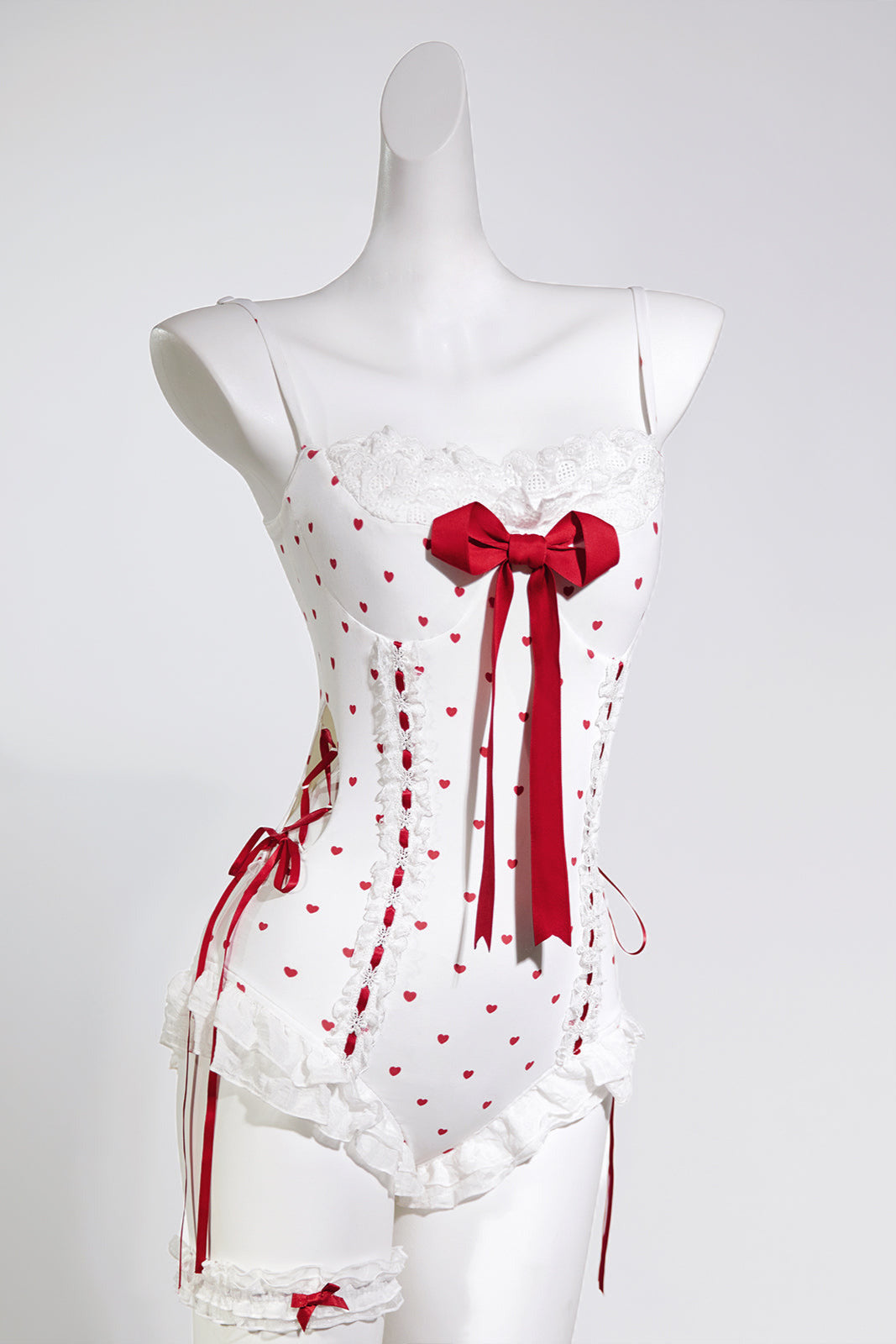 Ribbon Setup Trailing Swimsuit Heart Cute Red