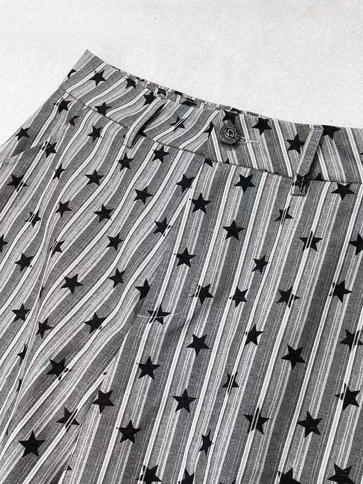 グラマラスカットのワイドレッグビタースイートグレー柄ストライプスターと