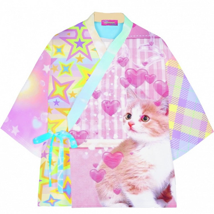 Sonnenschutz Herz Buntes Top Druckmuster Stern Katze und Y2K Plaid